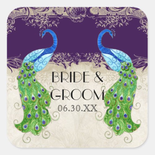 Art Deco Peacock Favor Gift Tags Seal Dark Purple