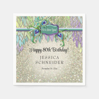 Art Deco Peacock Feather Any Birthday Party Glam Napkins