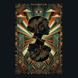 Art Deco Peacock Feather Dancer Gold Teal Poster<br><div class="desc">Bring the vibrant energy of the roaring twenties to your walls with this stunning Art Deco illustration. Featuring a glamorous flapper dancer in a pose of artistic expression, framed by a massive, golden peacock feather fan. Set against a deep teal and black background with luxurious geometric patterns, this piece is...</div>