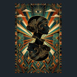 Art Deco Peacock Feather Dancer Gold Teal Poster<br><div class="desc">Bring the vibrant energy of the roaring twenties to your walls with this stunning Art Deco illustration. Featuring a glamorous flapper dancer in a pose of artistic expression, framed by a massive, golden peacock feather fan. Set against a deep teal and black background with luxurious geometric patterns, this piece is...</div>