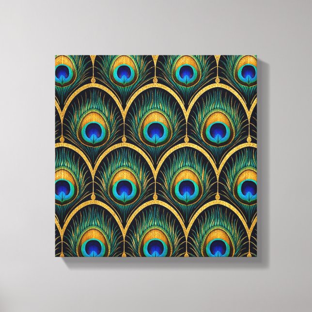 Art Deco Peacock Feather Geometric Artwork Canvas Print (Front)