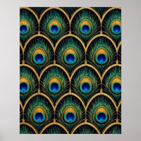 Art Deco Peacock Feather Geometric Artwork