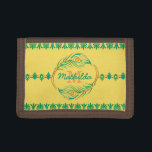 Art Deco Peacock Feather Monogram Stencil Border Tri-fold Wallet<br><div class="desc">This beautiful, intricate modern decorative wallet design looks vintage Art Deco / Art Nouveau 20's style. In the center, you can add your name and monogram inside the circle made of an abstract peacock feather motif. The wallet has a repeating deco flourish stencil pattern that borders the top and bottom,...</div>
