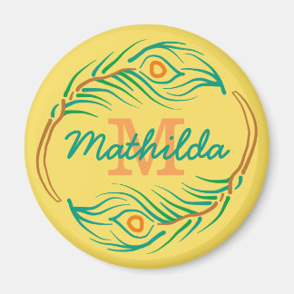 Art Deco Peacock Feather Monogram Stencil Magnet