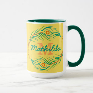 Art Deco Peacock Feather Monogram Stencil Mug