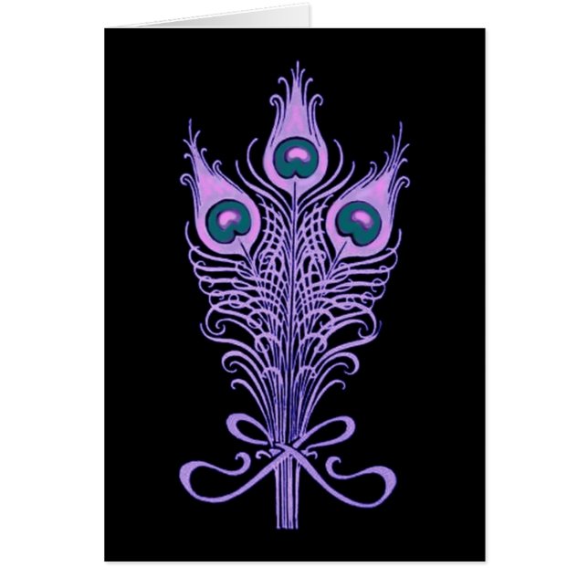 Art Deco Peacock Feathers Wedding Theme Cards (Front)