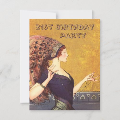 Art Deco Peacock Flapper 21st Birthday Party Invitation