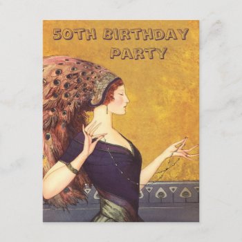 Art Deco Peacock Flapper 50th Birthday Party Invitation by GroovyGraphics at Zazzle