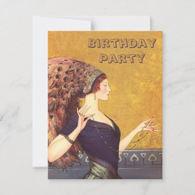 Art Deco Peacock Flapper Birthday Party Invitation (Front)