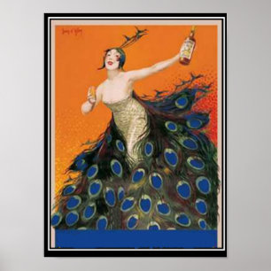 Art Deco peacock Girl  Vintage Poster