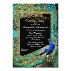 Art Deco Peacock Glam Old Hollywood Birthday Party Card