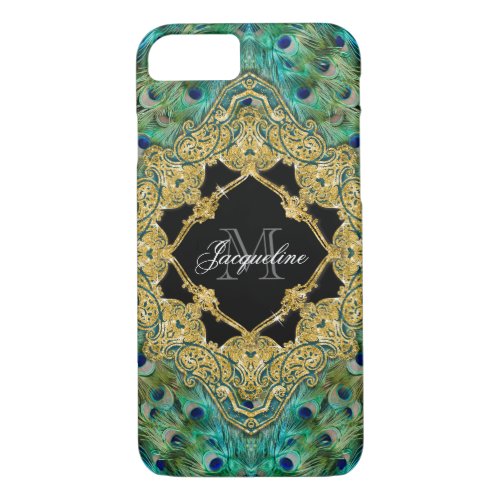 Art Deco Peacock Gold Glitter Old Hollywood Gatsby iPhone 87 Case