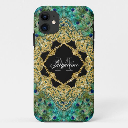Art Deco Peacock Gold Glitter Old Hollywood Gatsby iPhone 11 Case
