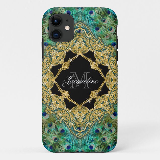 Art Deco Peacock Gold Glitter Old Hollywood Gatsby Case-Mate iPhone Case (Back)