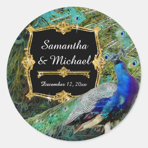 Art Deco Peacock Gold Glitter Old Hollywood Gatsby Classic Round Sticker