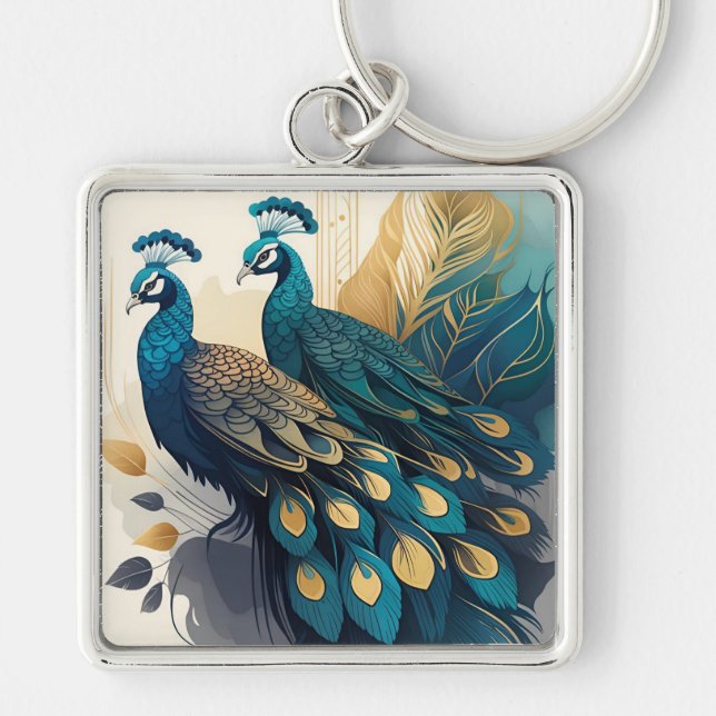 Art Deco Peacock Keychain (Front)
