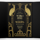 Art Deco Peacock Lion Seahorse Elephant Wedding Tri-Fold Invitation (Inside Middle)