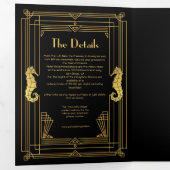 Art Deco Peacock Lion Seahorse Elephant Wedding Tri-Fold Invitation (Inside First)