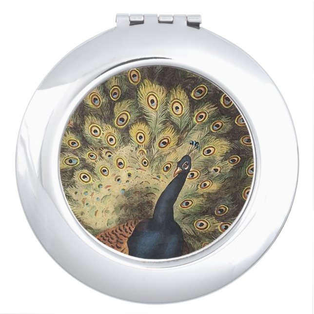 Art Deco Peacock Mirror Compact For Makeup (Front)