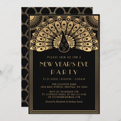 Art Deco Peacock New Years Eve Party Invitation