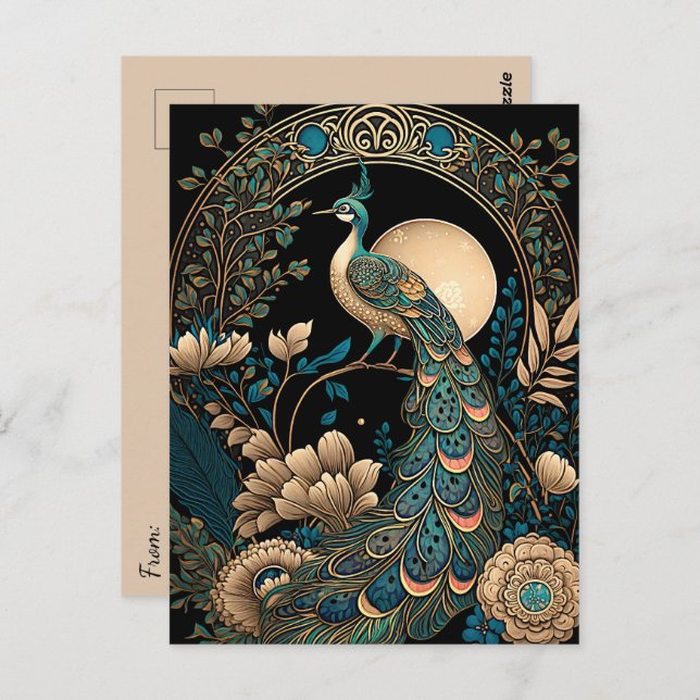 Art Deco Peacock Postcard (Front/Back)
