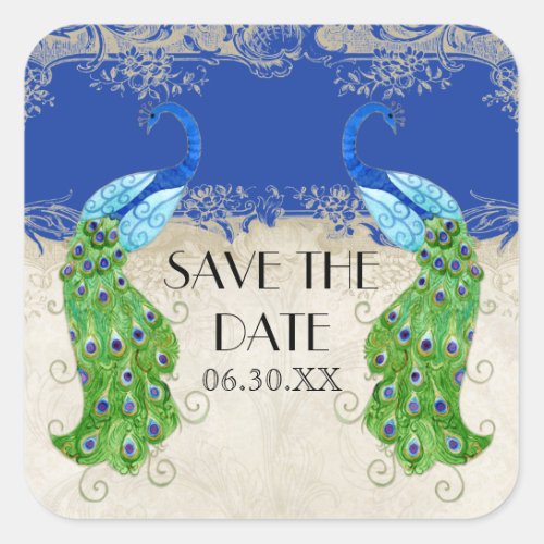 Art Deco Peacock Royal Blue Save the Date Seal