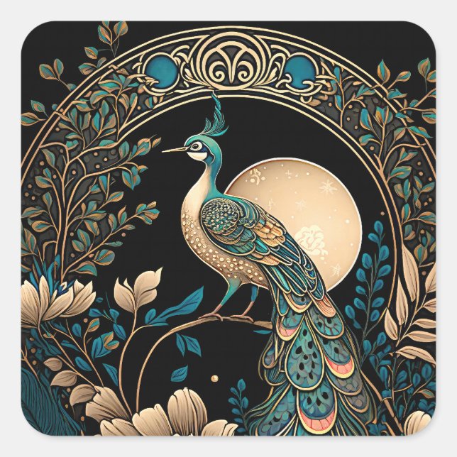 Art Deco Peacock Square Sticker (Front)
