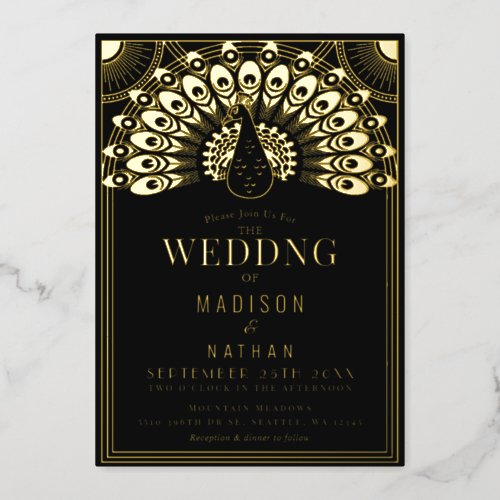 Art Deco Peacock Wedding Foil Invitation