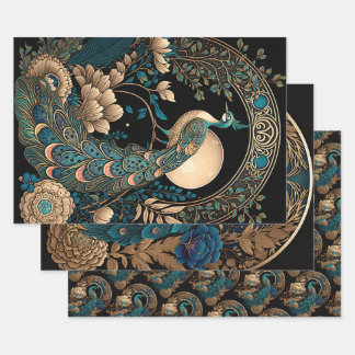 Art Deco Peacock Wrapping Paper Sheets
