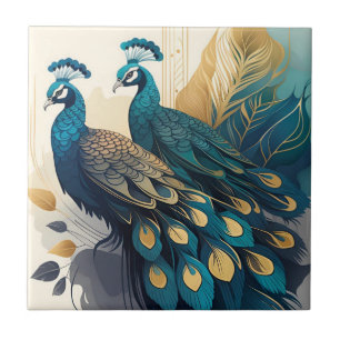 Art Deco Peacocks Ceramic Tile
