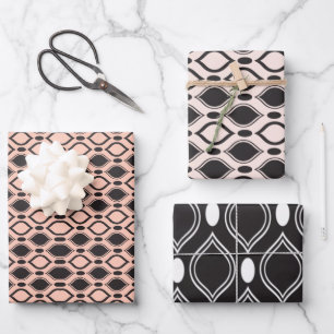 Art Deco Pearls Anthracite and White Pattern Wrapping Paper Sheets