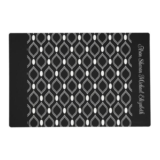 Art Deco Pearls Black White Anthracite Monogrammed Placemat (Front)