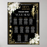Art Deco Pearls Floral Gatsby Roaring 20s Seating  Poster<br><div class="desc">Personalize this vintage art deco floral Great Gatsby roaring 20s theme seating chart sign poster easily and quickly, simply press the customize it button to further re-arrange and format the style and placement of the text. Featuring a chic art deco frame, ivory white orchid and lily floral, sparkling pearls and...</div>