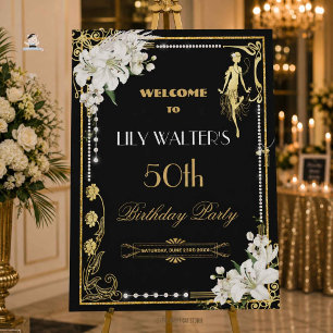 Art Deco Pearls Floral Gatsby Roaring 20s Welcome Foam Board
