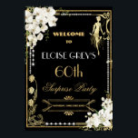 Art Deco Pearls White Floral Gatsby 20s Welcome Poster<br><div class="desc">Personalize this vintage art deco floral Great Gatsby roaring 20s theme welcome sign easily and quickly, simply press the customize it button to further re-arrange and format the style and placement of the text. Featuring a chic art deco frame, ivory white orchid and lily floral, sparkling pearls and black and...</div>