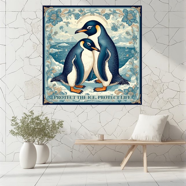 Art Deco Penguin Ice Bird Couple Snow Ocean Floral Photo Print (Art Deco Penguin Ice Bird Couple Snow Ocean Floral Photo Print)