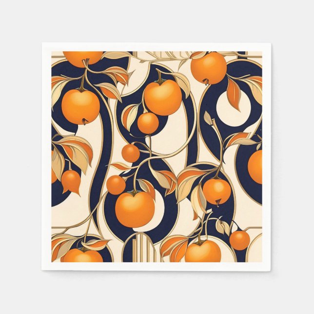 Art Deco Persimmon Fruit Pattern  Napkins (Front)