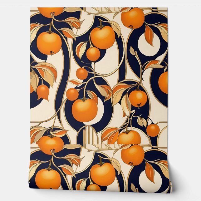 Art Deco Persimmon Fruit Pattern  Wallpaper (Unrolling)