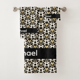 Art Deco Personalized Soccer Ball Bath Towel Set