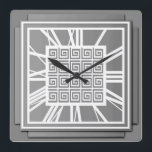 Art Deco, pewter grey Square Wall Clock<br><div class="desc">Art Deco,  pewter grey / gray 3-d effect wall clock with white numbers - digital graphics</div>