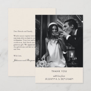 Art Deco Photo Printed Message Ivory Black Wedding Thank You Card
