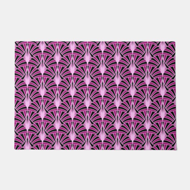 Art Deco Pink and Black Patterned Rug/Doormat. Doormat (Front)