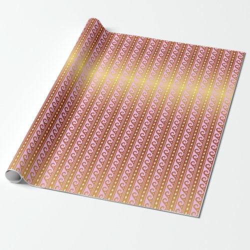 Art Deco Pink and Gold Ornamental Waves Stripes Wrapping Paper