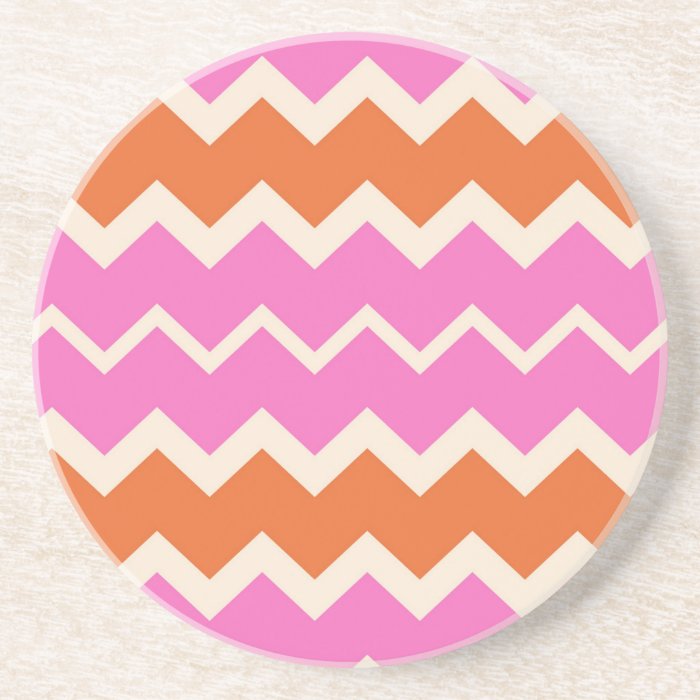 Art Deco Pink and Orange Chevron Drink Coasters