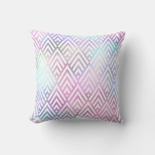 Art Deco Pink Blue White Geometry Mermaid Unicorn Throw Pillow