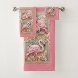 Art Deco Pink Flamingo  Bath Towel Set