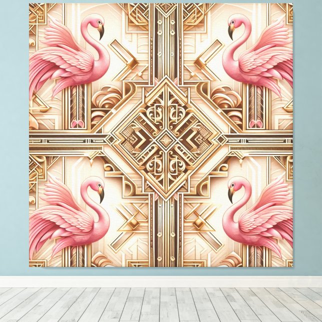 Art Deco Pink Flamingo Canvas Print (Insitu(Wood Floor))