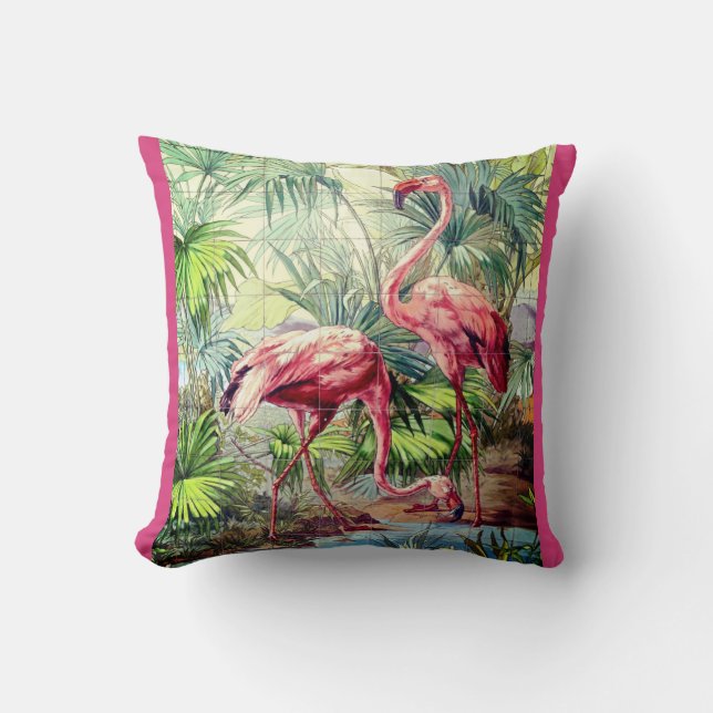 Art Deco Pink Flamingos Throw Pillow (Front)