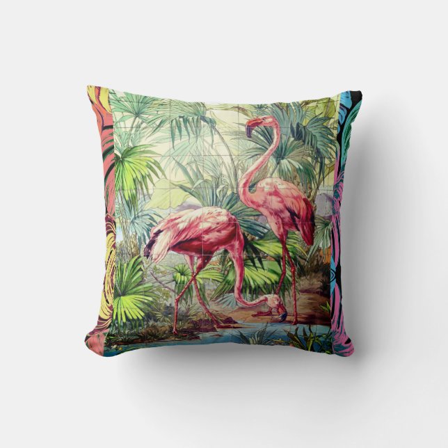 Art Deco Pink Flamingos Throw Pillow (Front)