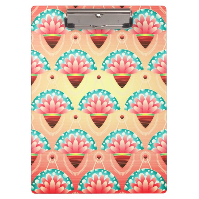 Art deco pink flower gold teal floral clipboard (Front)